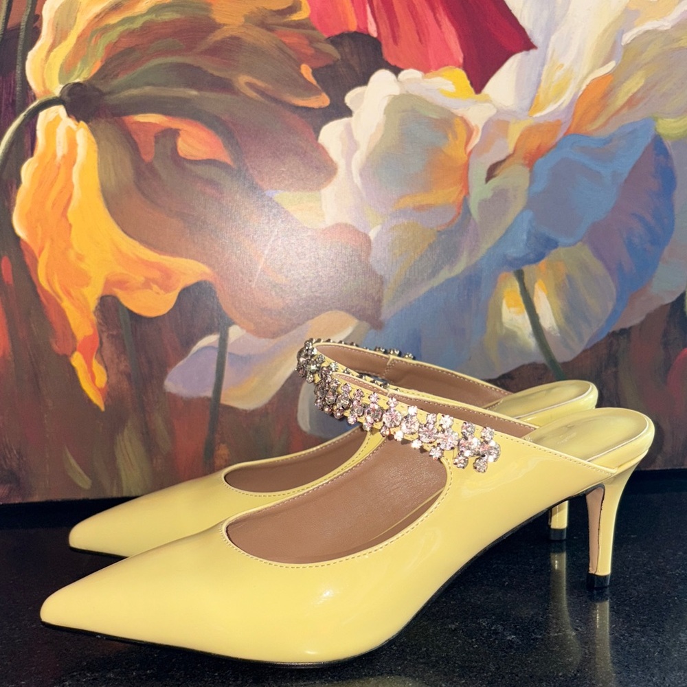 NWOT Bing Patent Jeweled Mules